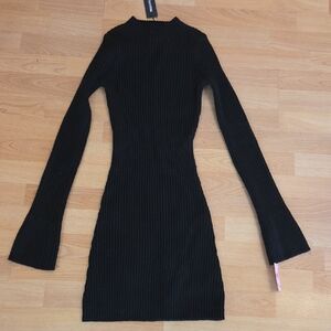 PrettyLittleThing Black Long Sleeve Ribbed Dress